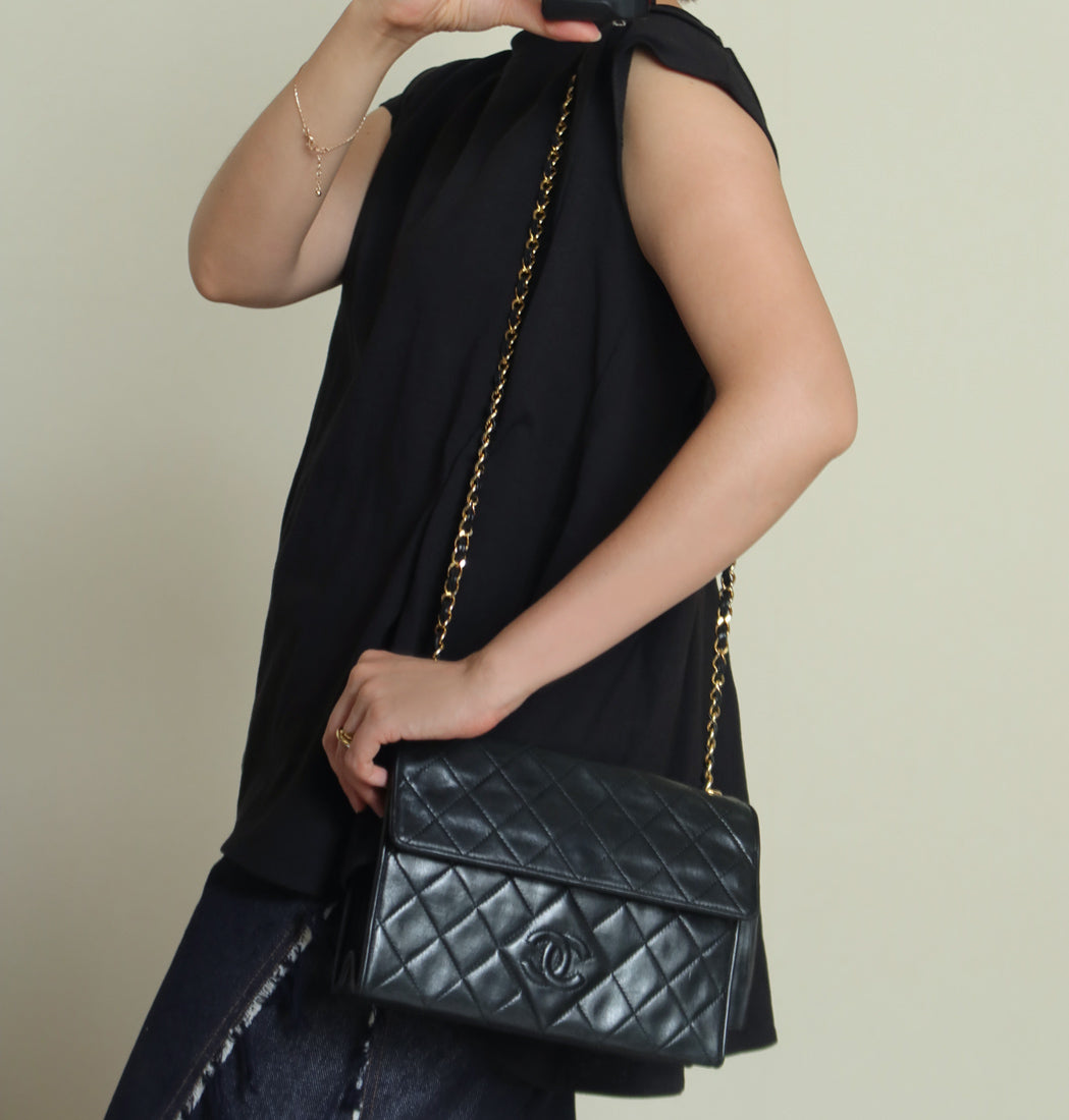 Chanel Vintage Black Lambskin Tassel Quilted CC mark Flap Bag