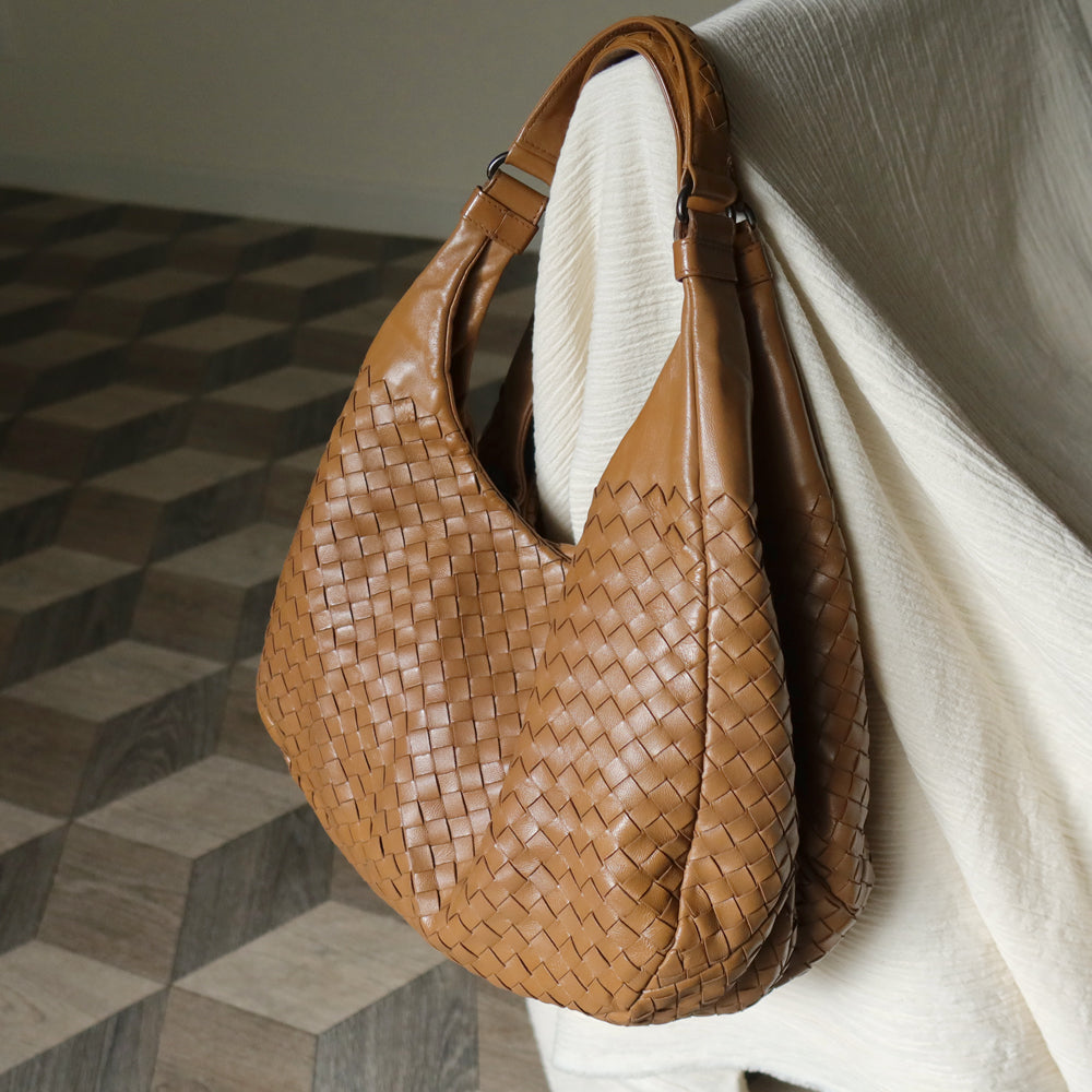 Bottega Veneta Vintage Caramel Brown Intrecciato Campana Hobo