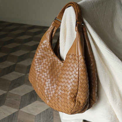 Bottega Veneta Vintage Caramel Brown Intrecciato Campana Hobo Shoulder Bag