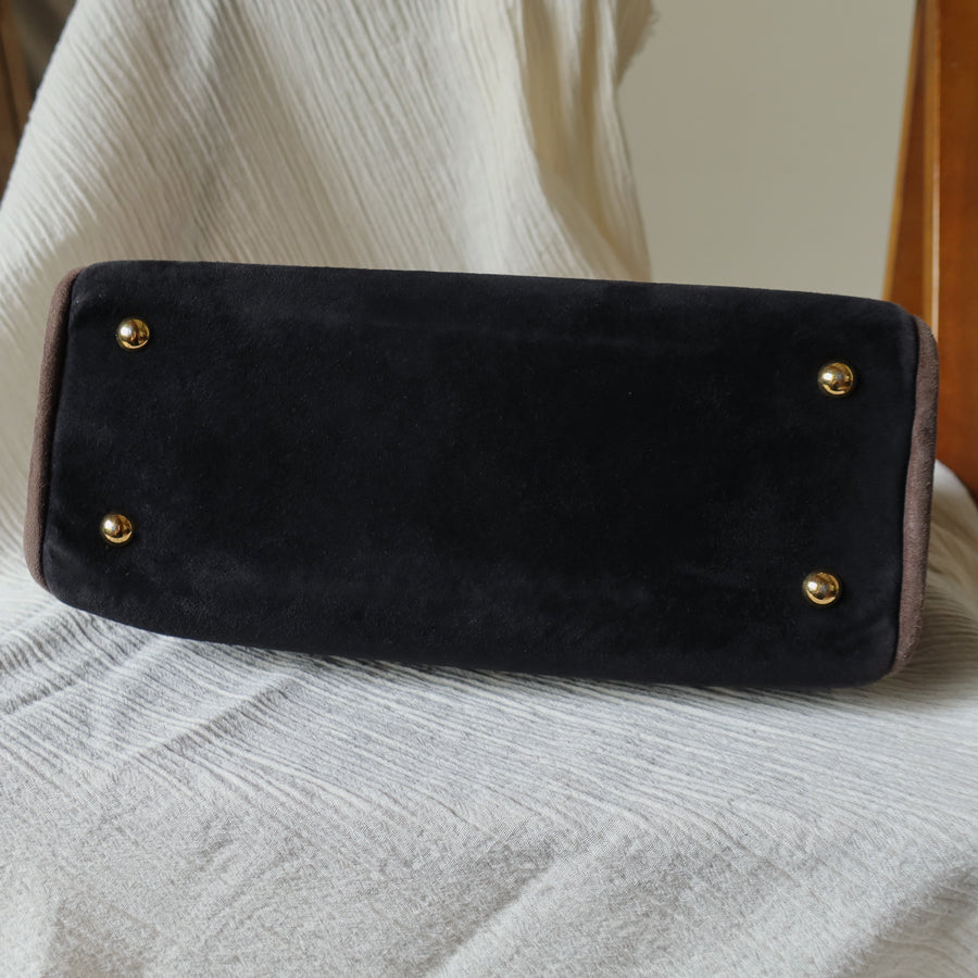 Vintage Christian Dior 90s Brown Black Suede Kiss Lock 2-way Trapeze Bag