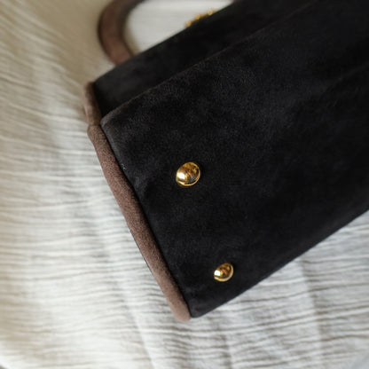 Vintage Christian Dior 90s Brown Black Suede Kiss Lock 2-way Trapeze Bag