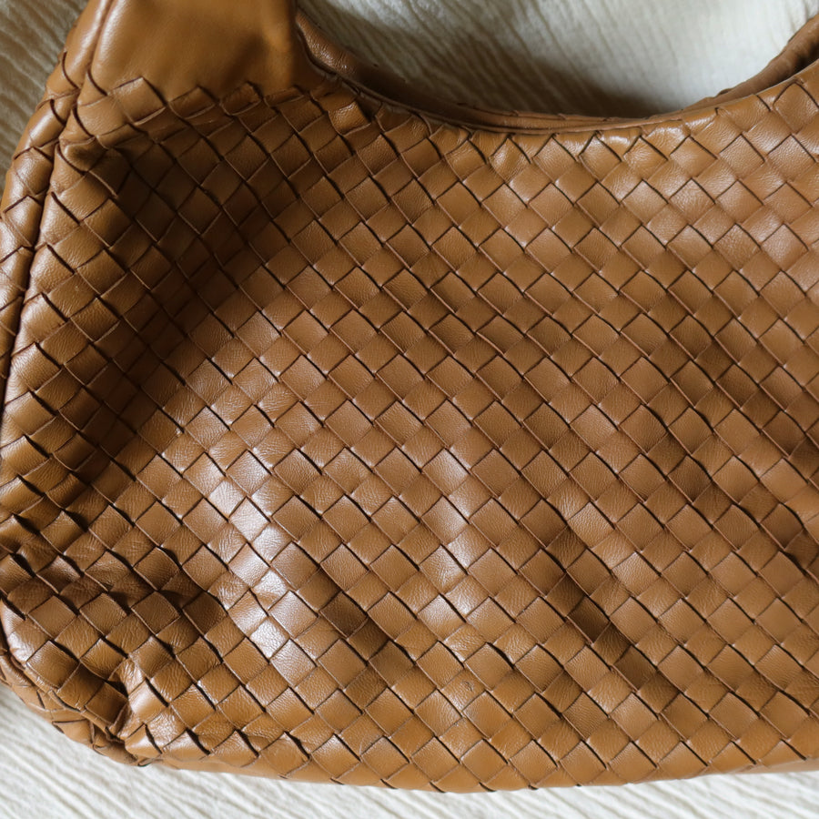 Bottega Veneta Vintage Caramel Brown Intrecciato Campana Hobo Shoulder Bag