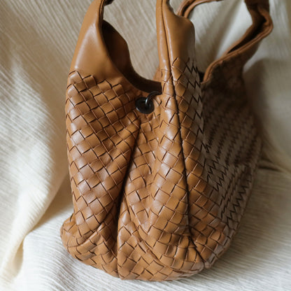 Bottega Veneta Vintage Caramel Brown Intrecciato Campana Hobo Shoulder Bag