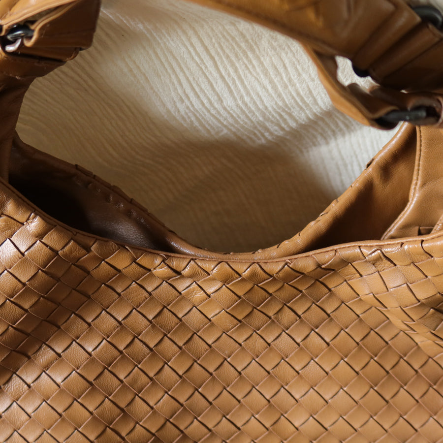 Bottega Veneta Vintage Caramel Brown Intrecciato Campana Hobo
