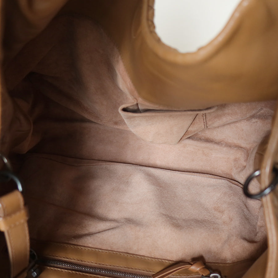 Bottega Veneta Vintage Caramel Brown Intrecciato Campana Hobo Shoulder Bag S