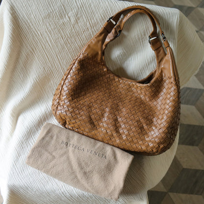 Bottega Veneta Vintage Caramel Brown Intrecciato Campana Hobo Shoulder Bag