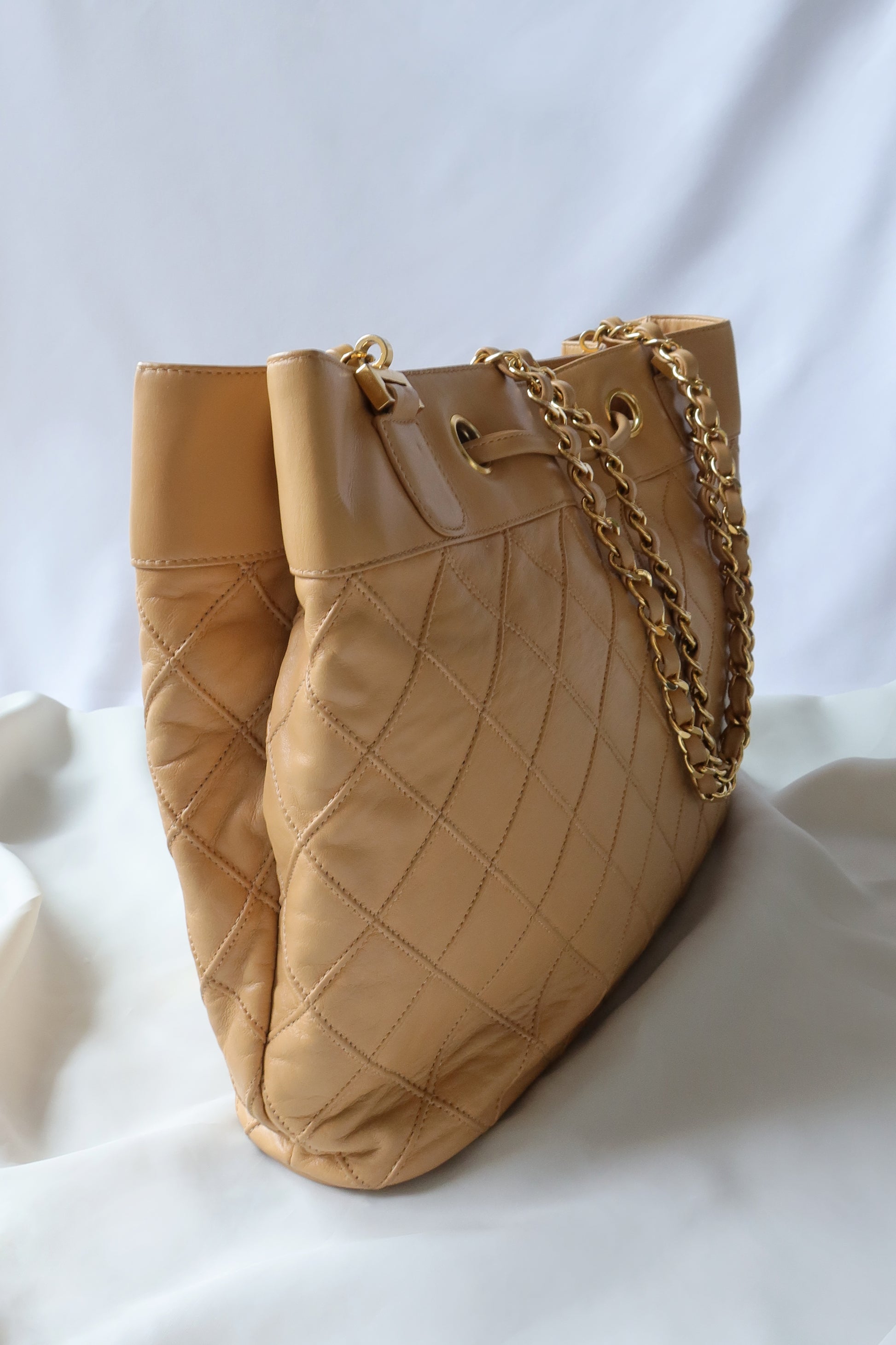 Chanel Vintage Caramel Quilted 24k Gold Double Chain Tote Bag - The Tanpopo  Room - The Tanpopo Room