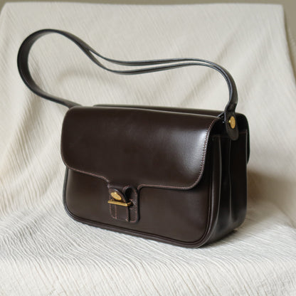 Vintage Hermès 70s Dark Brown Calf Leather Double sided Shoulder Flap Bag