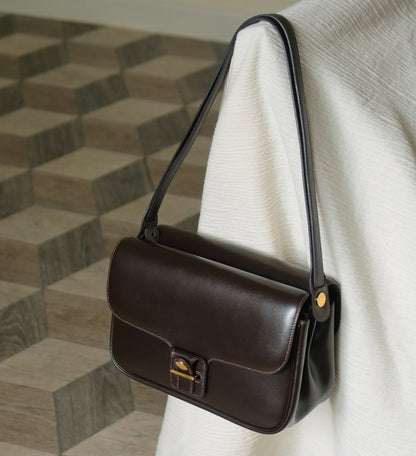 Vintage Hermès 70s Dark Brown Calf Leather Double sided Shoulder Flap Bag