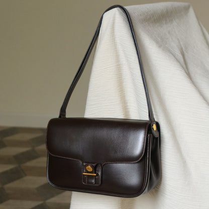 Vintage Hermès 70s Dark Brown Calf Leather Double sided Shoulder Flap Bag