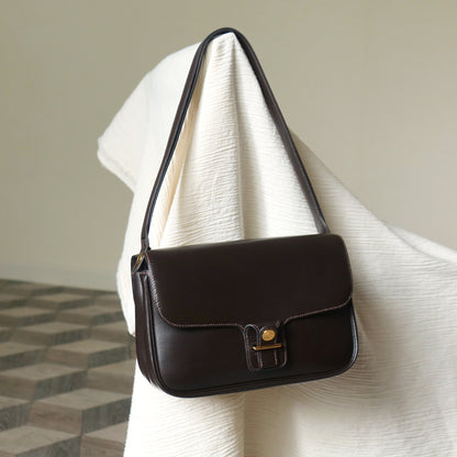 Vintage Hermès 70s Dark Brown Calf Leather Double sided Shoulder Flap Bag