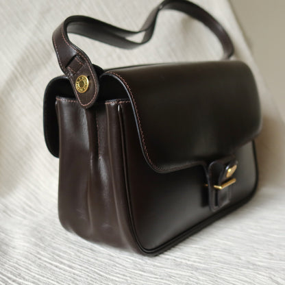 Vintage Hermès 70s Dark Brown Calf Leather Double sided Shoulder Flap Bag