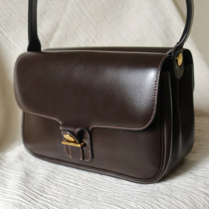 Vintage Hermès 70s Dark Brown Calf Leather Double sided Shoulder Flap Bag