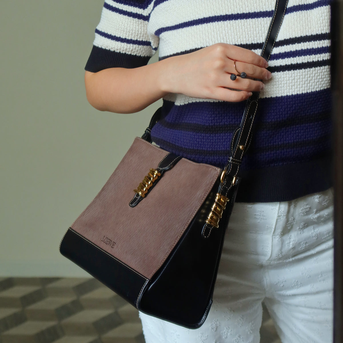 Loewe Vintage Dark Brown Dual Tone Velazquez Leather Anagram Crossbody Bag