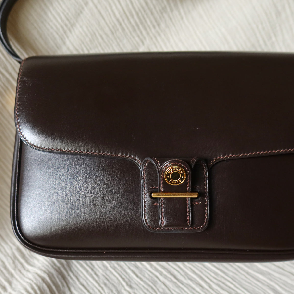 Vintage Hermès 70s Dark Brown Calf Leather Double sided Shoulder Flap Bag