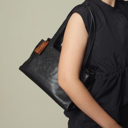 Chanel Vintage Black Caviar Leather CC Mark Charm East west Shoulder Bag M