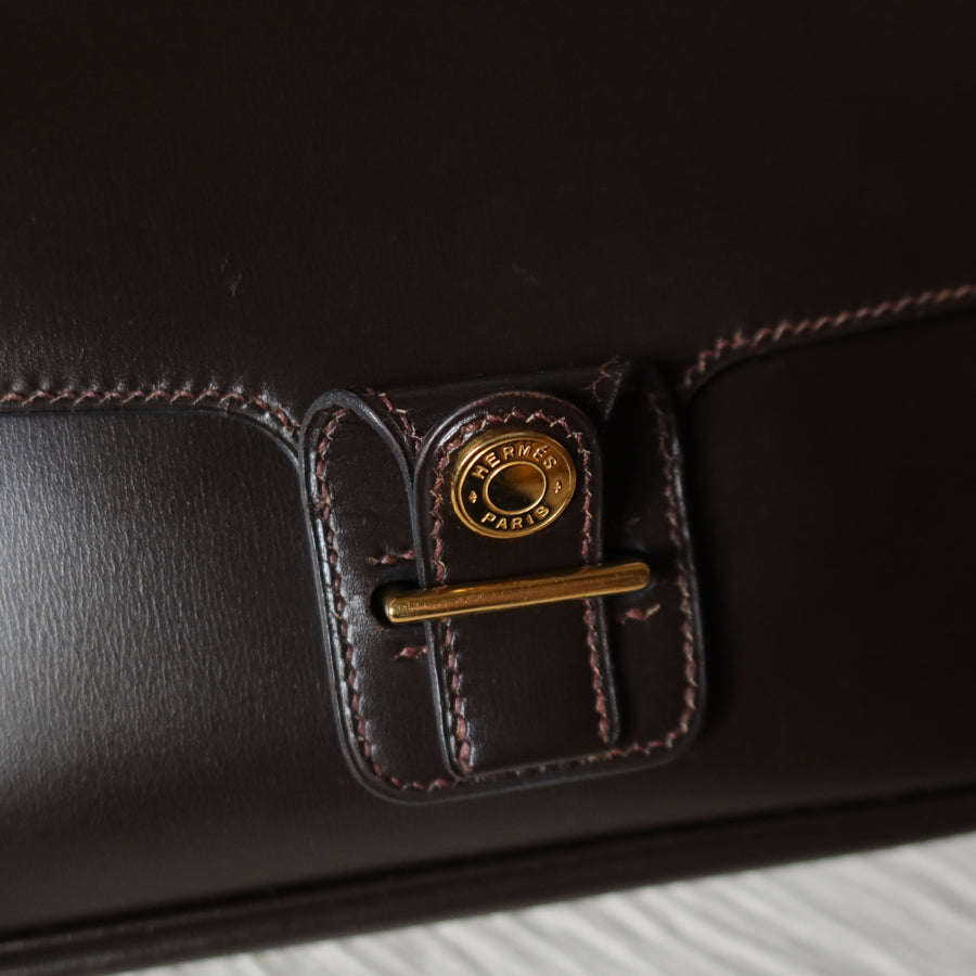 Vintage Hermès 70s Dark Brown Calf Leather Double sided Shoulder Flap Bag