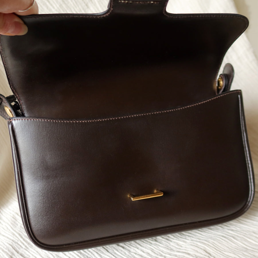 Vintage Hermès 70s Dark Brown Calf Leather Double sided Shoulder Flap Bag