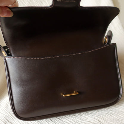Vintage Hermès 70s Dark Brown Calf Leather Double sided Shoulder Flap Bag