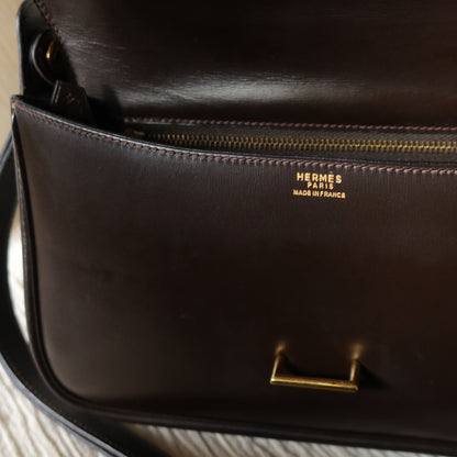 Vintage Hermès 70s Dark Brown Calf Leather Double sided Shoulder Flap Bag