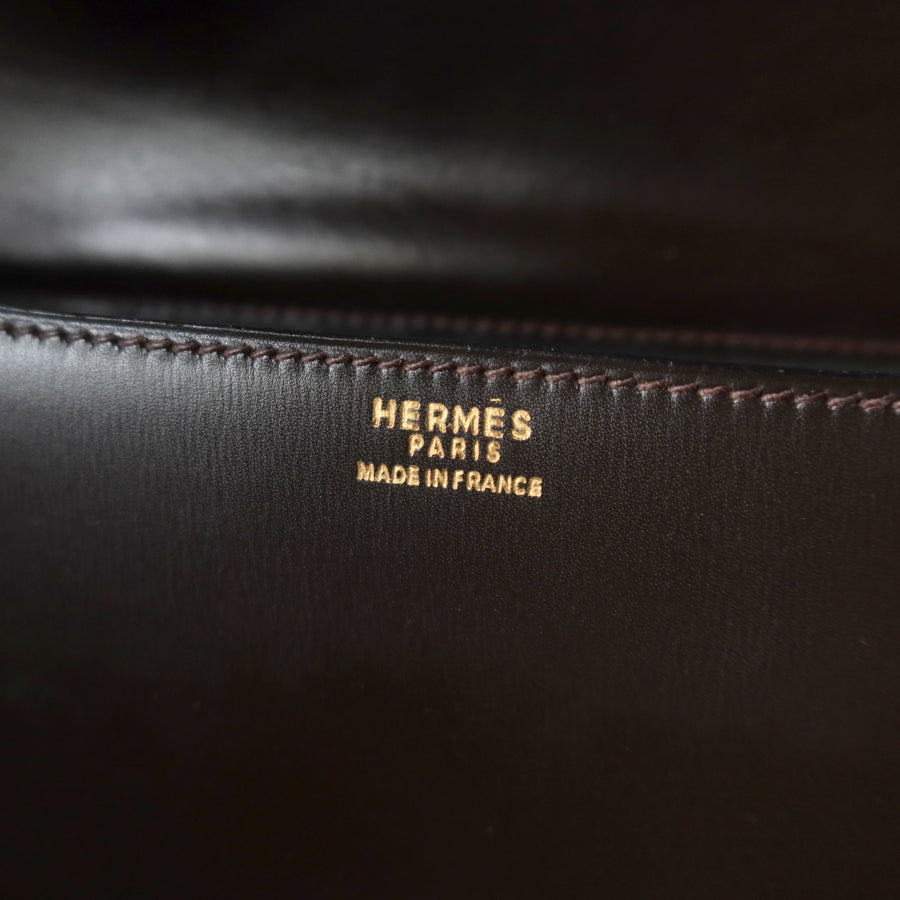 Vintage Hermès 70s Dark Brown Calf Leather Double sided Shoulder Flap Bag