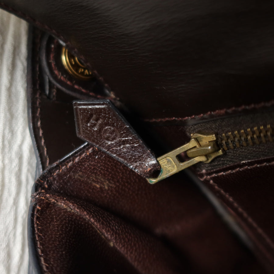 Vintage Hermès 70s Dark Brown Calf Leather Double sided Shoulder Flap Bag