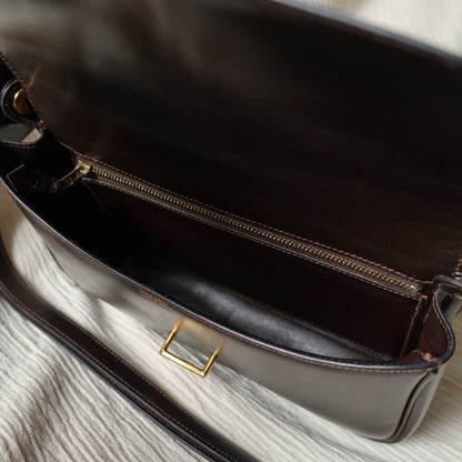 Vintage Hermès 70s Dark Brown Calf Leather Double sided Shoulder Flap Bag