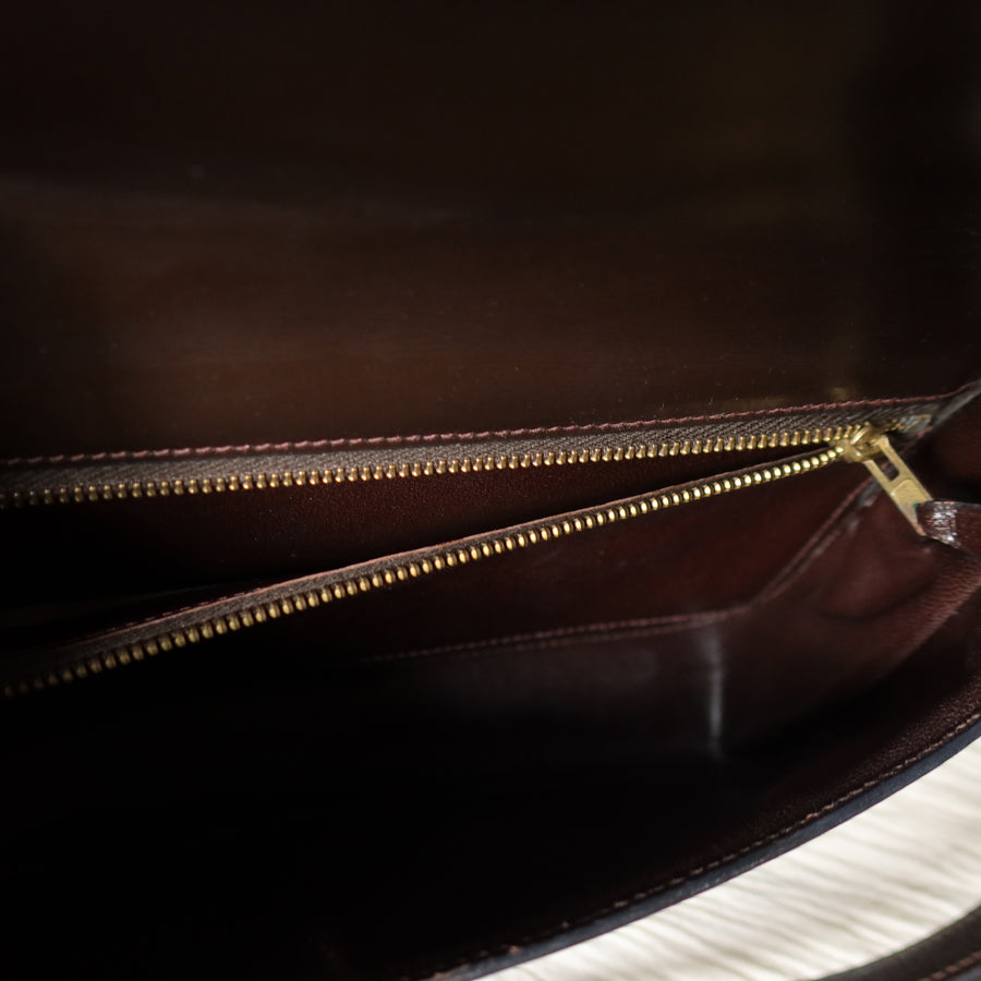 Vintage Hermès 70s Dark Brown Calf Leather Double sided Shoulder Flap Bag