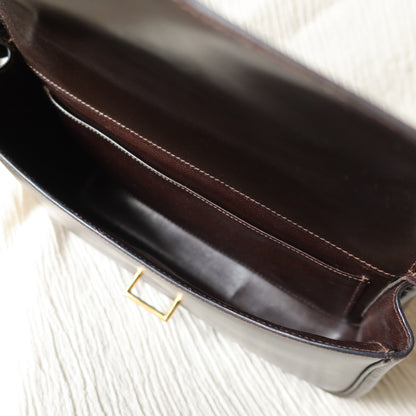 Vintage Hermès 70s Dark Brown Calf Leather Double sided Shoulder Flap Bag