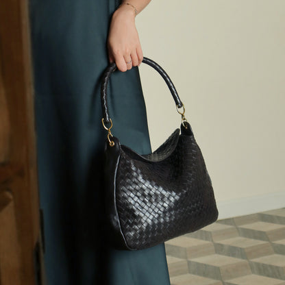 Rare Bottega Veneta Vintage Black Intrecciato Braided Strap Hobo Shoulder Flap Bag