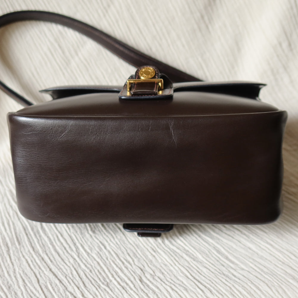 Vintage Hermès 70s Dark Brown Calf Leather Double sided Shoulder Flap Bag