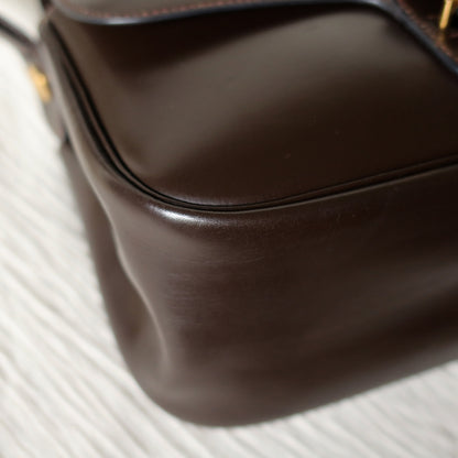 Vintage Hermès 70s Dark Brown Calf Leather Double sided Shoulder Flap Bag