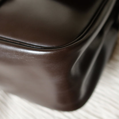 Vintage Hermès 70s Dark Brown Calf Leather Double sided Shoulder Flap Bag