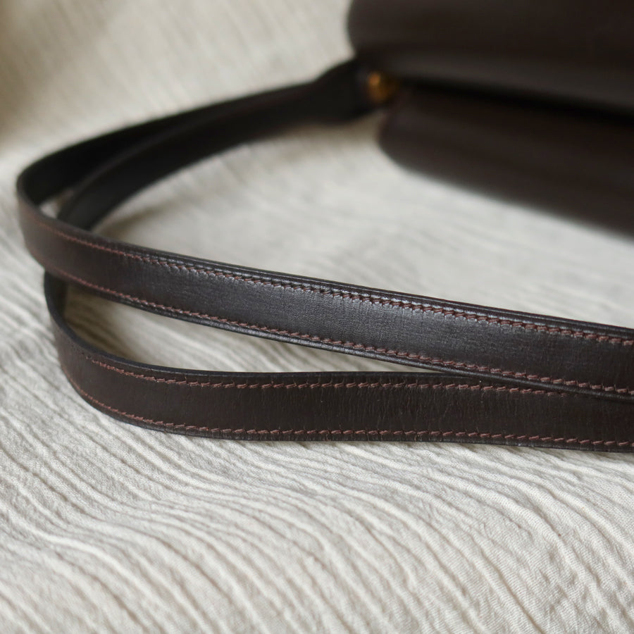 Vintage Hermès 70s Dark Brown Calf Leather Double sided Shoulder Flap Bag