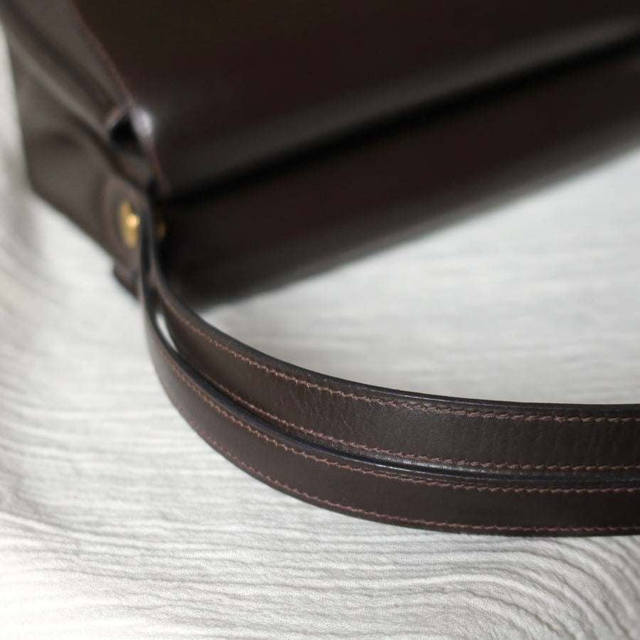 Vintage Hermès 70s Dark Brown Calf Leather Double sided Shoulder Flap Bag