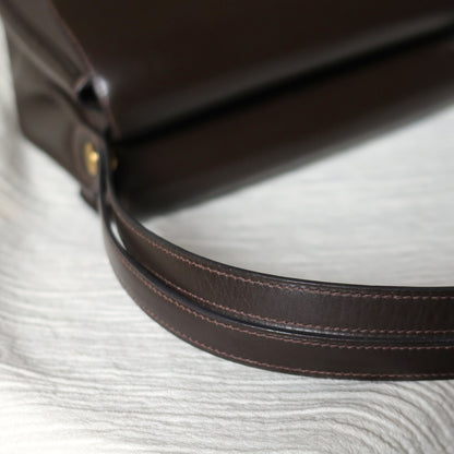 Vintage Hermès 70s Dark Brown Calf Leather Double sided Shoulder Flap Bag