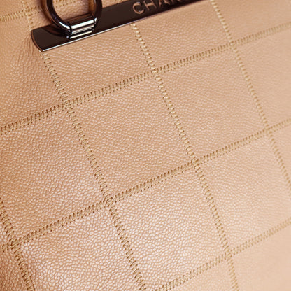Chanel Vintage Chocolate Bar Stitching Light Salmon Beige Calfskin Leather Shoulder Tote Bag