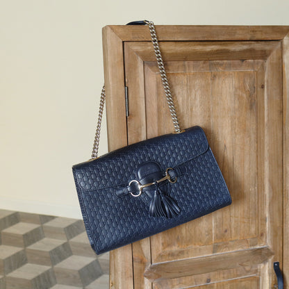 Gucci Vintage Dark Navy GG Guccissima Horsebit Chain Strap Shoulder Bag
