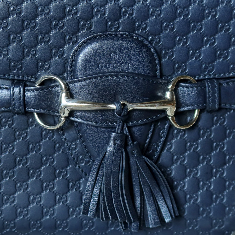 Gucci Vintage Dark Navy GG Guccissima Horsebit Chain Strap Shoulder Bag