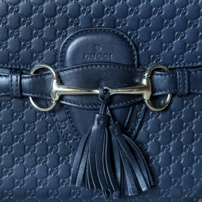 Gucci Vintage Dark Navy GG Guccissima Horsebit Chain Strap Shoulder Bag