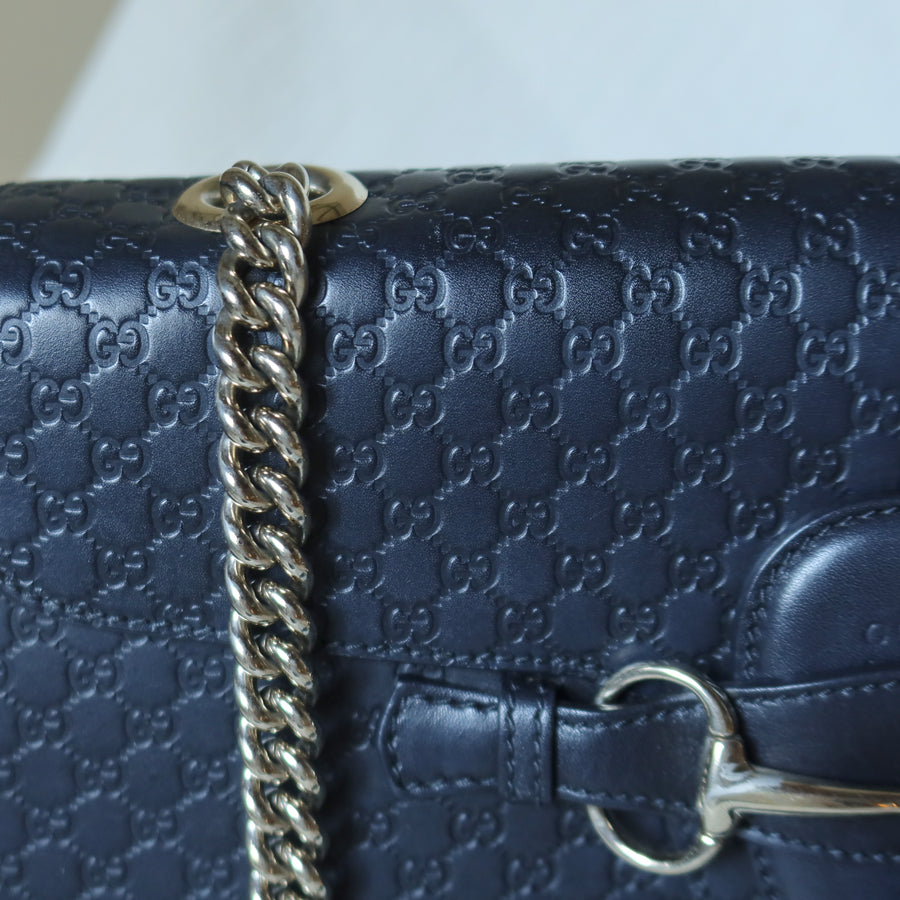 Gucci Vintage Dark Navy GG Guccissima Horsebit Chain Strap Shoulder Bag
