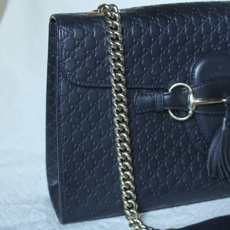 Gucci Vintage Dark Navy GG Guccissima Horsebit Chain Strap Shoulder Bag