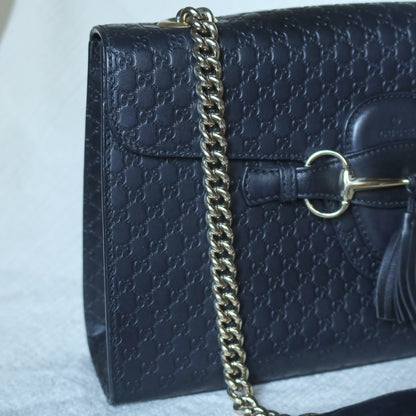 Gucci Vintage Dark Navy GG Guccissima Horsebit Chain Strap Shoulder Bag