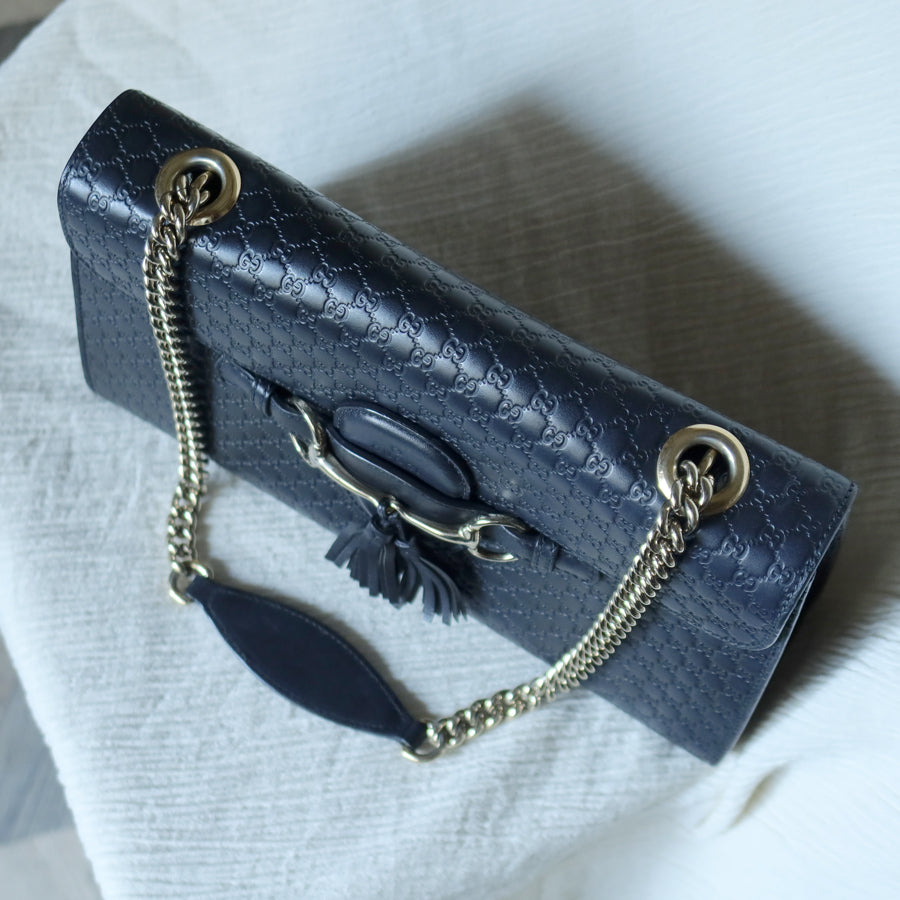Gucci Vintage Dark Navy GG Guccissima Horsebit Chain Strap Shoulder Bag