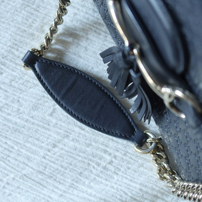Gucci Vintage Dark Navy GG Guccissima Horsebit Chain Strap Shoulder Bag