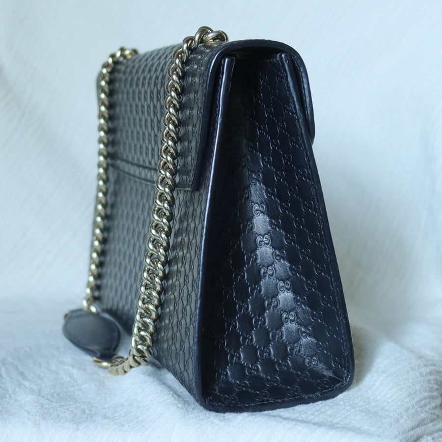 Gucci Vintage Dark Navy GG Guccissima Horsebit Chain Strap Shoulder Bag