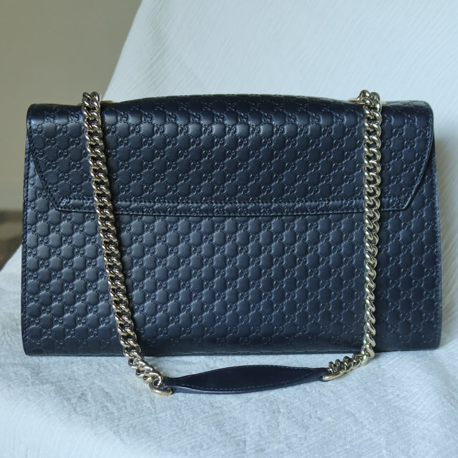 Gucci Vintage Dark Navy GG Guccissima Horsebit Chain Strap Shoulder Bag