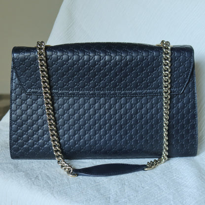 Gucci Vintage Dark Navy GG Guccissima Horsebit Chain Strap Shoulder Bag