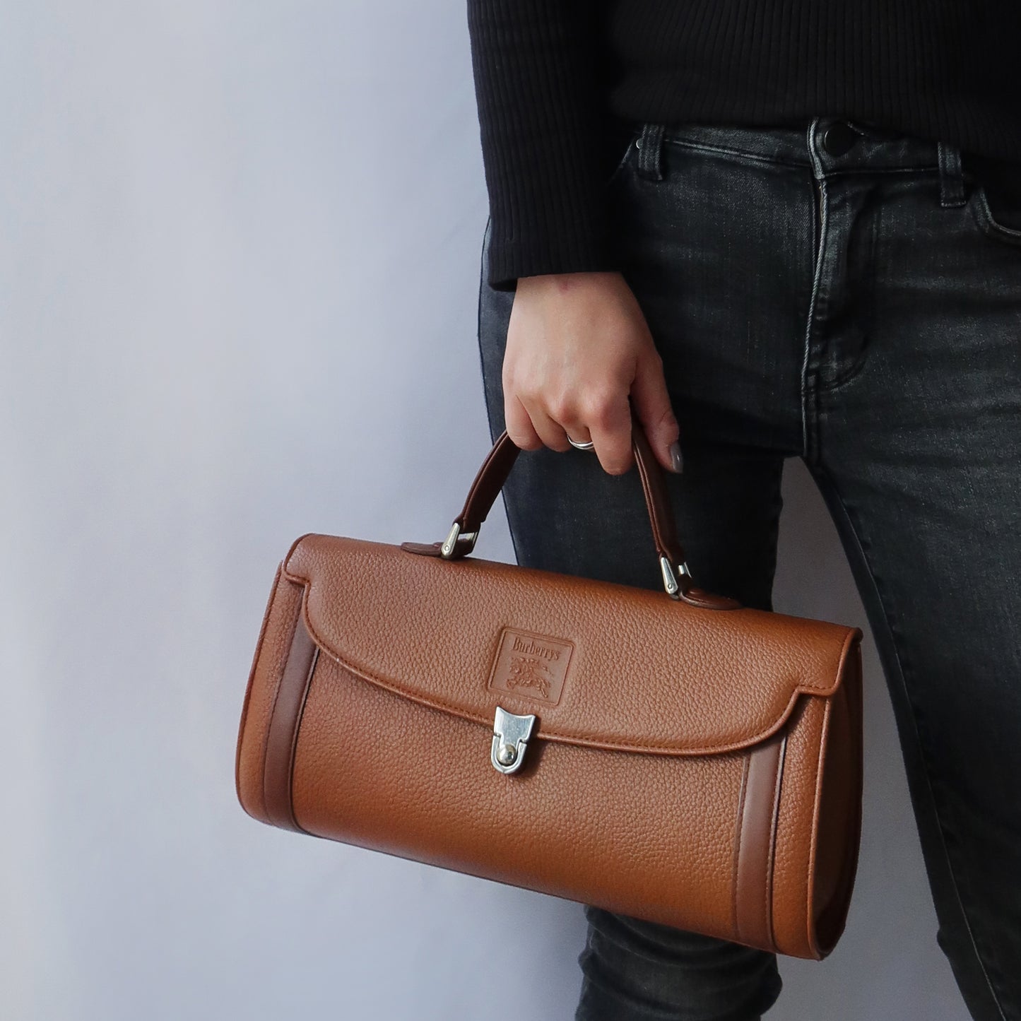 Burberry Vintage Brown Grained Leather Top Handle Bag