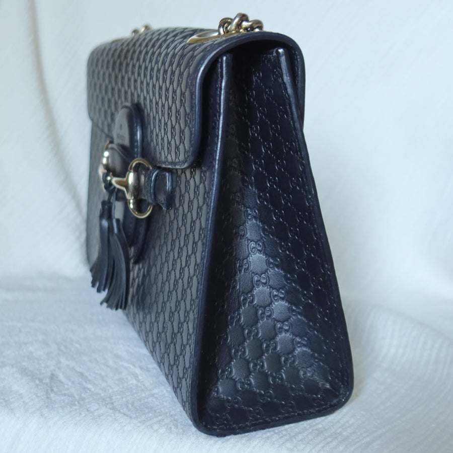 Gucci Vintage Dark Navy GG Guccissima Horsebit Chain Strap Shoulder Bag
